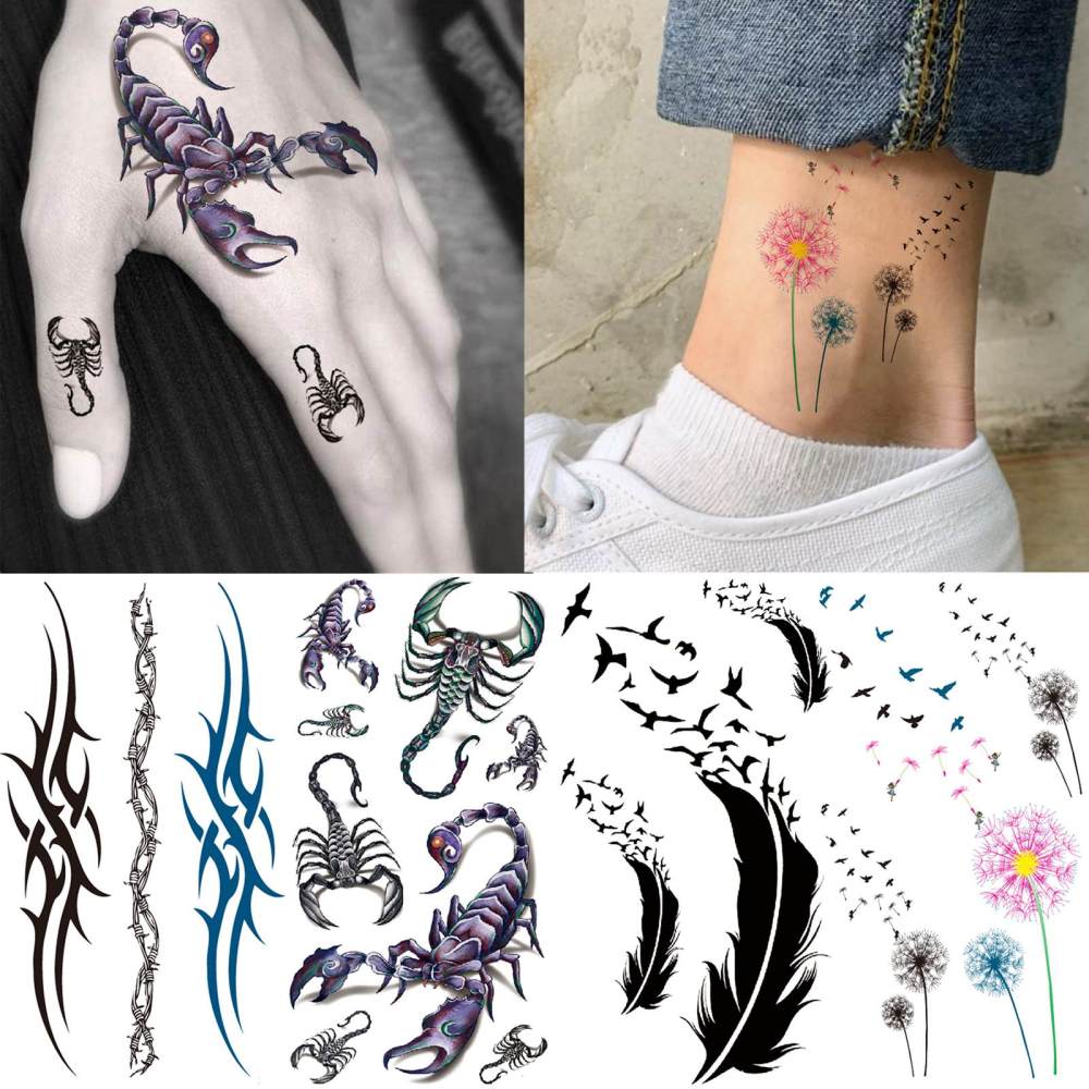 15 Sheets Cute Temporary Tattoos For Women Men Adults Hands Finger Foot Neck Clavicle Legs Thigh Forearm Shank Arm Body Art Makeup, Semi Permanent Temp Fake Tattoo Stickers Waterproof Long Lasting Realistic Tatoos For Festival Party Accessory