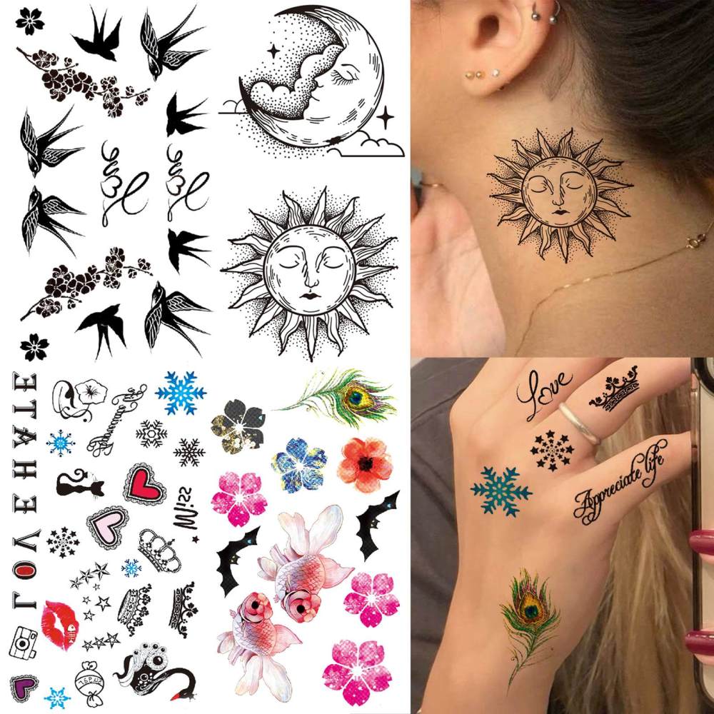 15 Sheets Cute Space Temporary Tattoos For Women Men Adults Hands Finger Foot Neck Clavicle Legs Thigh Forearm Shank Arm Body Art Makeup, Semi Permanent Temp Fake Tattoo Stickers Waterproof Long Lasting Realistic Tatoos For Festival Party Accessory