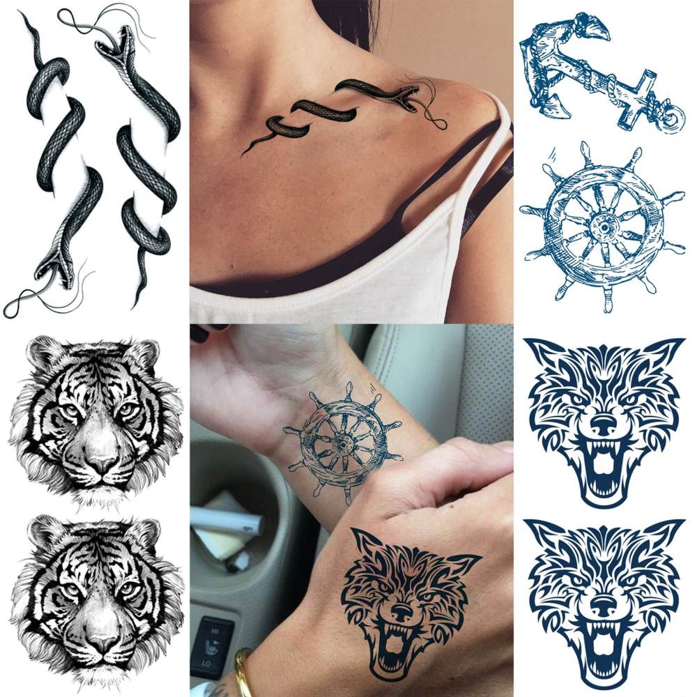 15 Sheets Animals Temporary Tattoos For Women Men Adults Hands Finger Foot Neck Clavicle Legs Forearm Shank Arm Body Art Makeup, Semi Permanent Temp Fake Tattoo Stickers Waterproof Long Lasting Realistic Tatoos For Festival Party Accessory