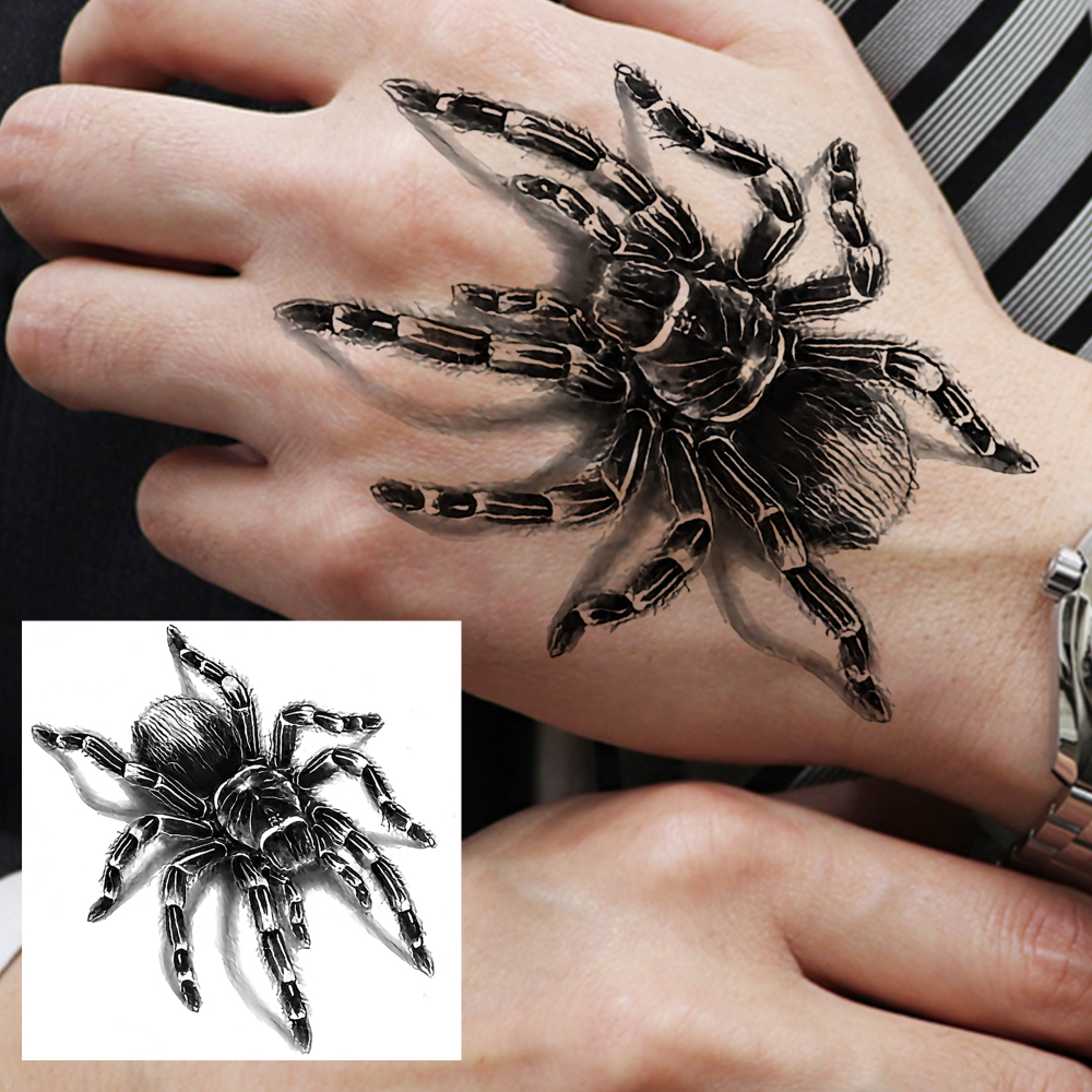 1 Sheet Spider Temporary Tattoos For Women Men Adults Hands Finger Foot Neck Clavicle Legs Forearm Shank Arm Body Art Makeup, Semi Permanent Temp Fake Tattoo Stickers Waterproof Long Lasting Realistic Tatoos For Festival Party Accessory