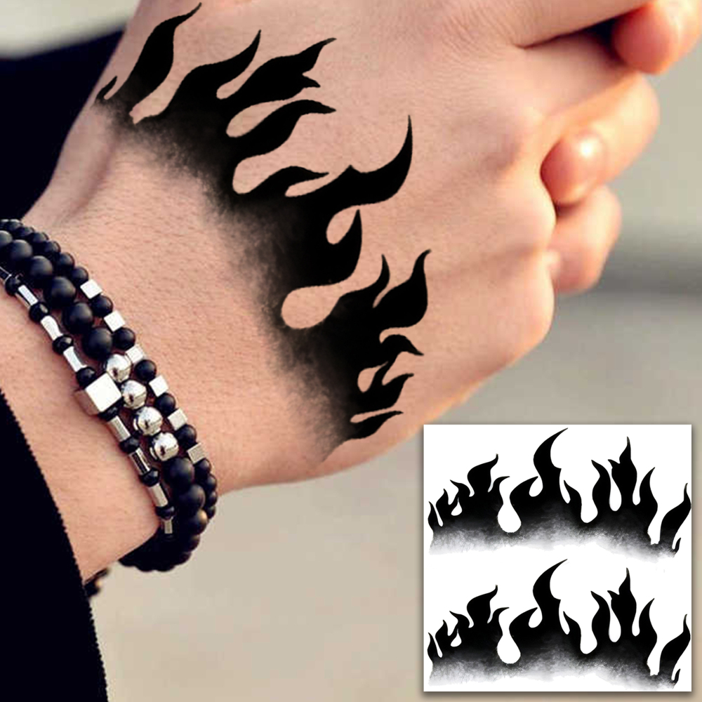 1 Sheet Fire Temporary Tattoos For Women Men Adults Hands Finger Foot Neck Clavicle Legs Forearm Shank Arm Body Art Makeup, Semi Permanent Temp Fake Tattoo Stickers Waterproof Long Lasting Realistic Tatoos For Festival Party Accessory