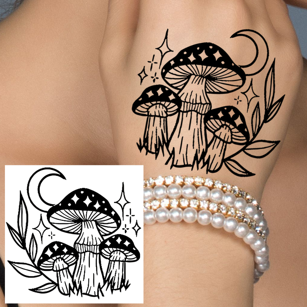 1 Sheet mushroom Temporary Tattoos For Women Men Adults Hands Finger Foot Neck Clavicle Legs Forearm Shank Arm Body Art Makeup, Semi Permanent Temp Fake Tattoo Stickers Waterproof Long Lasting Realistic Tatoos For Festival Party Accessory