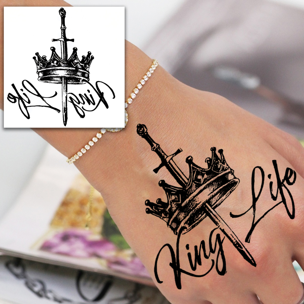 1 Sheet Crown Temporary Tattoos For Women Men Adults Hands Finger Foot Neck Clavicle Legs Forearm Shank Arm Body Art Makeup, Semi Permanent Temp Fake Tattoo Stickers Waterproof Long Lasting Realistic Tatoos For Festival Party Accessory