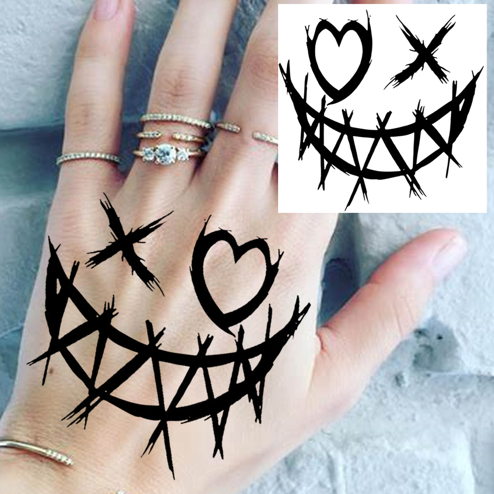 1 Sheet Smile Temporary Tattoos For Women Men Adults Hands Finger Foot Neck Clavicle Legs Forearm Shank Arm Body Art Makeup, Semi Permanent Temp Fake Tattoo Stickers Waterproof Long Lasting Realistic Tatoos For Festival Party Accessory
