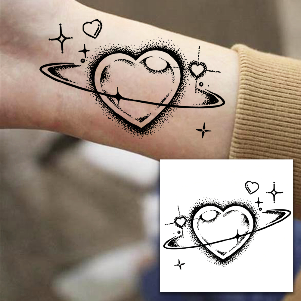 1 Sheet Heart Temporary Tattoos For Women Men Adults Hands Finger Foot Neck Clavicle Legs Forearm Shank Arm Body Art Makeup, Semi Permanent Temp Fake Tattoo Stickers Waterproof Long Lasting Realistic Tatoos For Festival Party Accessory