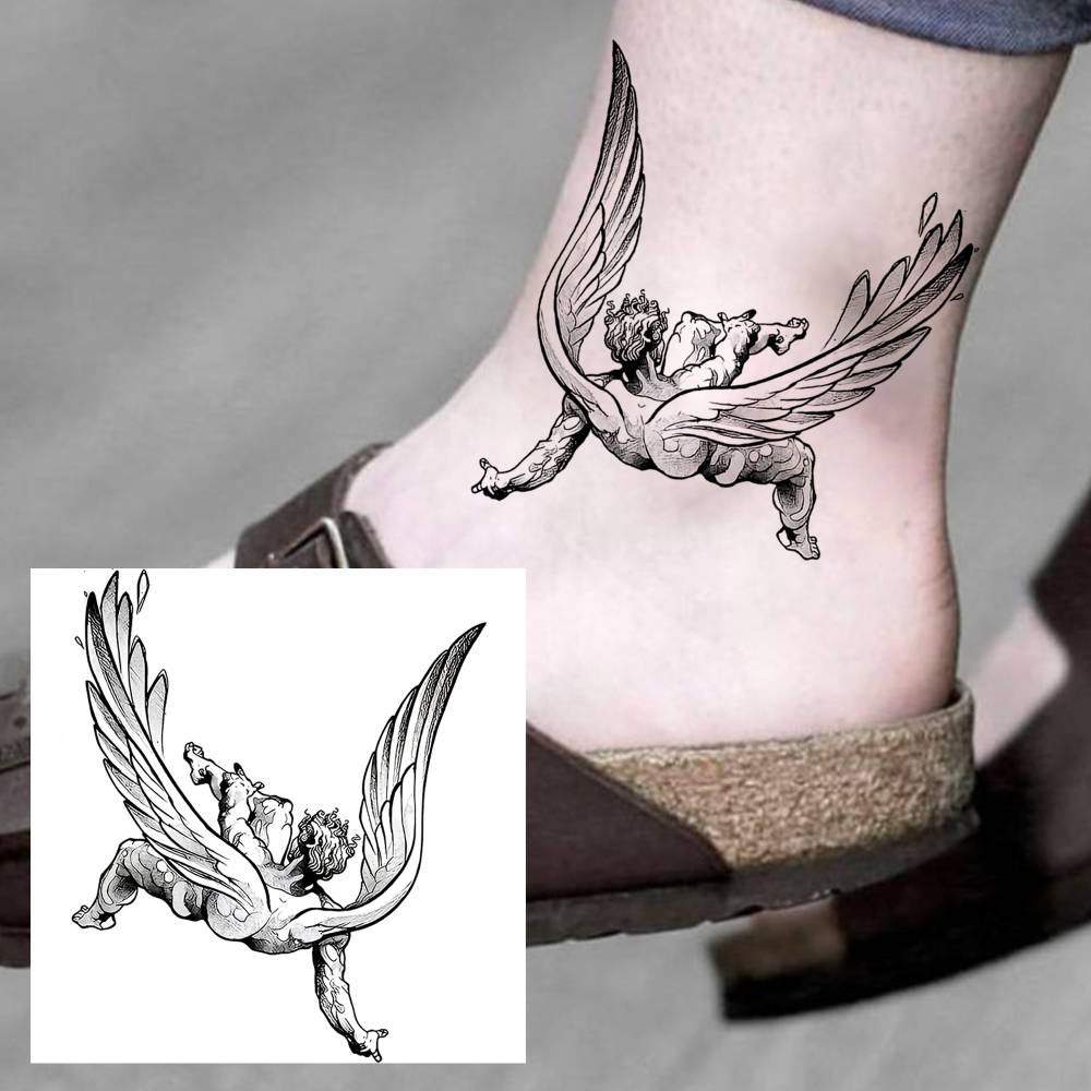 1 Sheet Angel Temporary Tattoos For Women Men Adults Hands Finger Foot Neck Clavicle Legs Forearm Shank Arm Body Art Makeup, Semi Permanent Temp Fake Tattoo Stickers Waterproof Long Lasting Realistic Tatoos For Festival Party Accessory