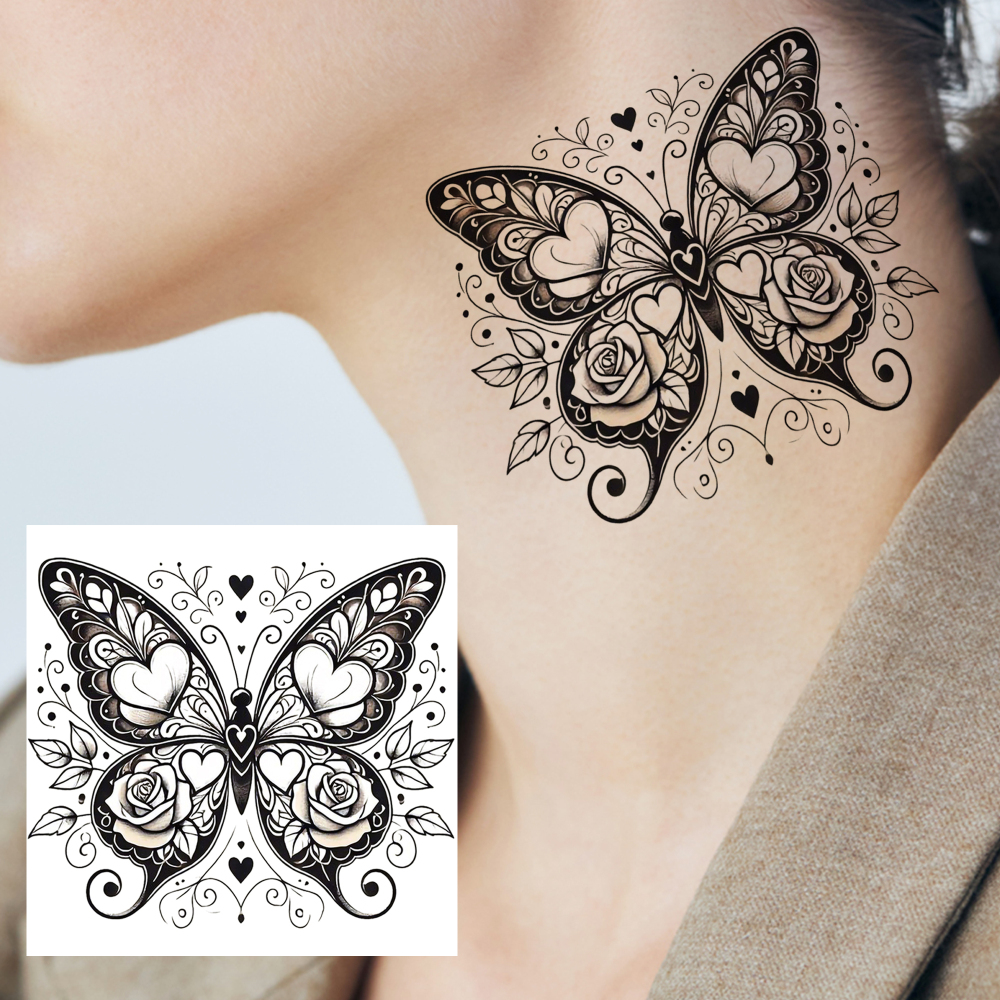 1 Sheet Butterfly Temporary Tattoos For Women Men Adults Hands Finger Foot Neck Clavicle Legs Forearm Shank Arm Body Art Makeup, Semi Permanent Temp Fake Tattoo Stickers Waterproof Long Lasting Realistic Tatoos For Festival Party Accessory