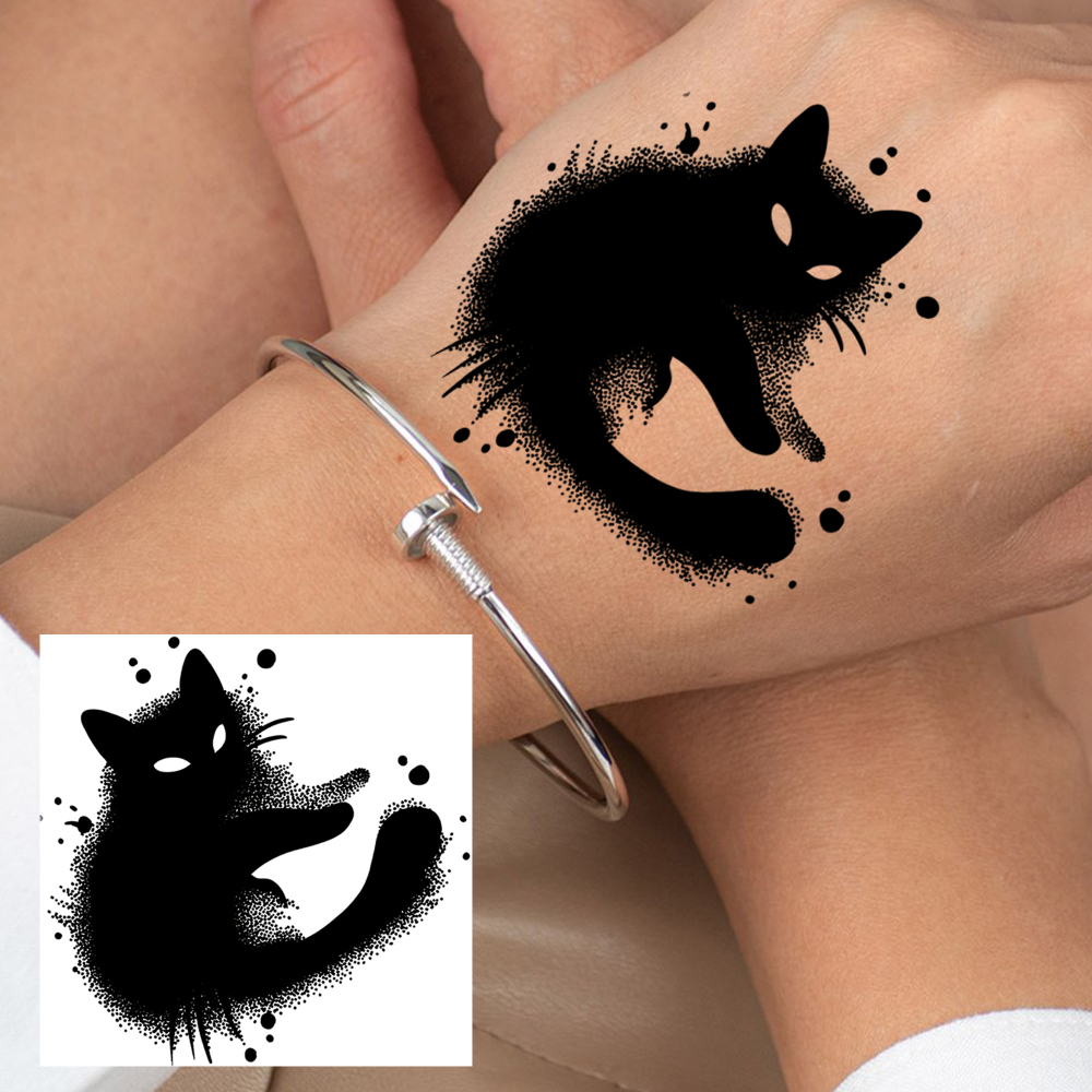 1 Sheet Cat Temporary Tattoos For Women Men Adults Hands Finger Foot Neck Clavicle Legs Forearm Shank Arm Body Art Makeup, Semi Permanent Temp Fake Tattoo Stickers Waterproof Long Lasting Realistic Tatoos For Festival Party Accessory