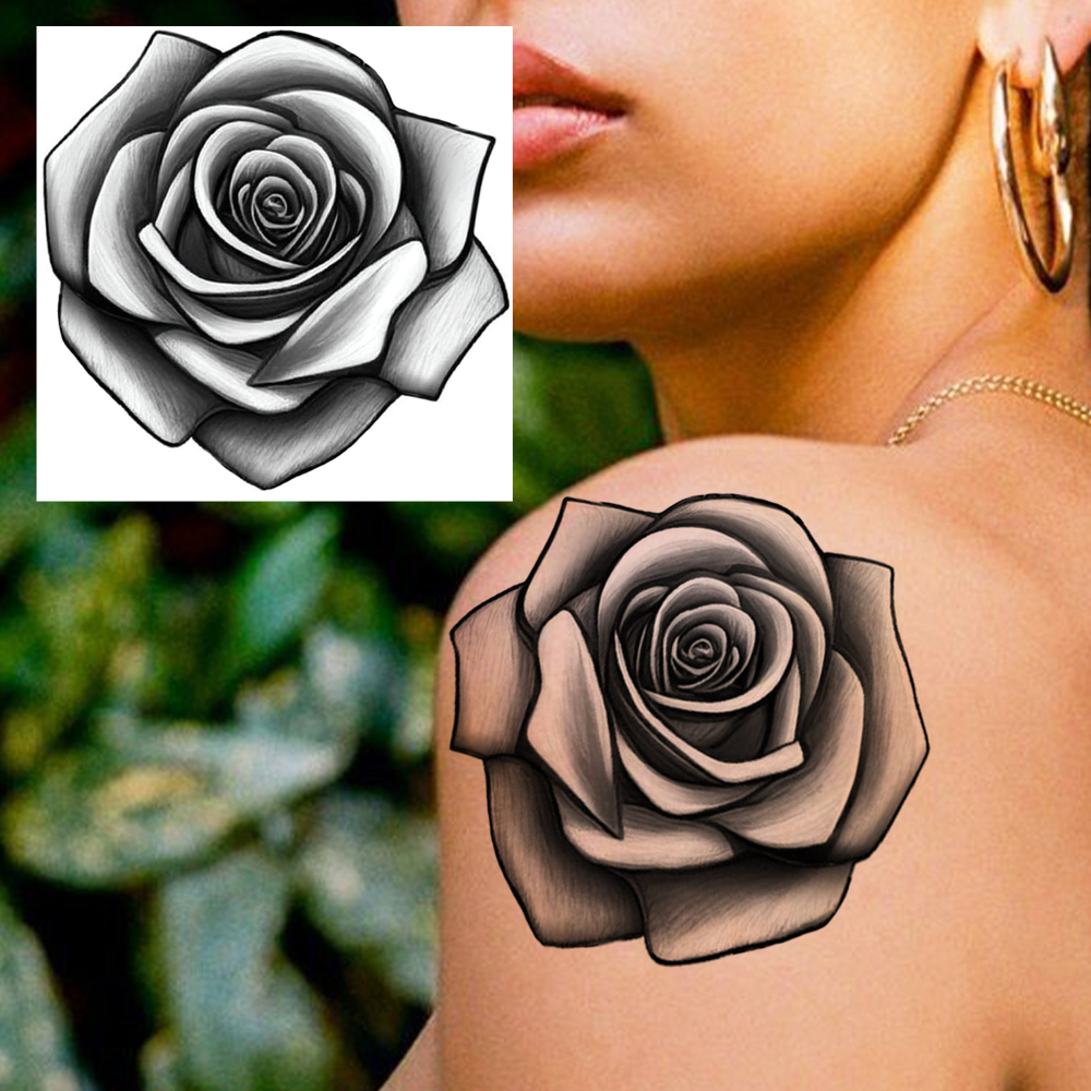 1 Sheet Flower Rose Temporary Tattoos For Women Men Adults Hands Finger Foot Neck Clavicle Legs Forearm Shank Arm Body Art Makeup, Semi Permanent Temp Fake Tattoo Stickers Waterproof Long Lasting Realistic Tatoos For Festival Party Accessory