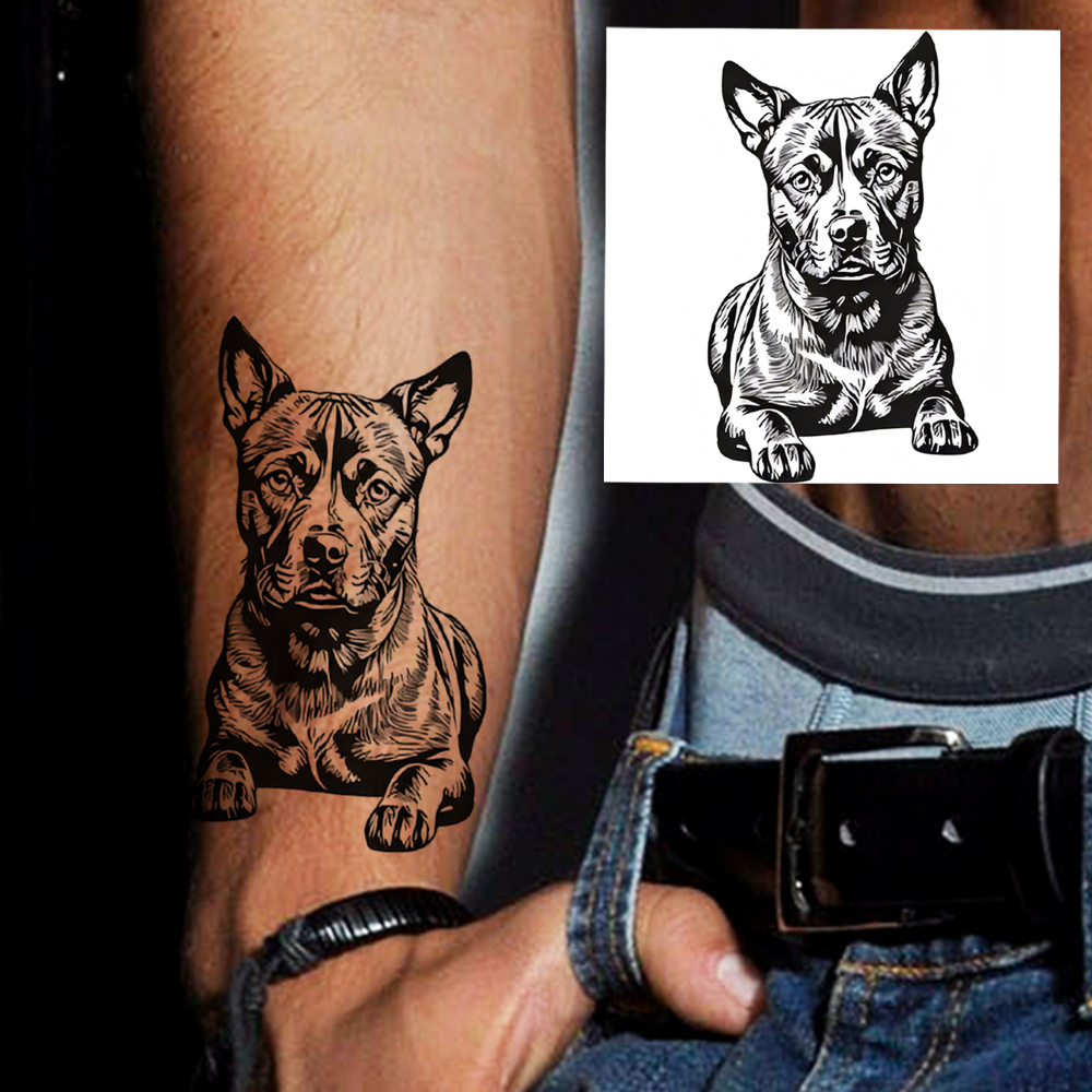 1 Sheet Dog Temporary Tattoos For Women Men Adults Hands Finger Foot Neck Clavicle Legs Forearm Shank Arm Body Art Makeup, Semi Permanent Temp Fake Tattoo Stickers Waterproof Long Lasting Realistic Tatoos For Festival Party Accessory