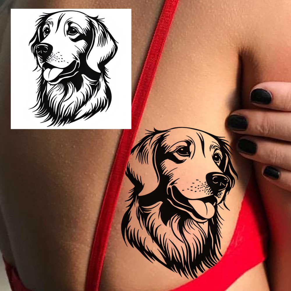 1 Sheet Dog Temporary Tattoos For Women Men Adults Hands Finger Foot Neck Clavicle Legs Forearm Shank Arm Body Art Makeup, Semi Permanent Temp Fake Tattoo Stickers Waterproof Long Lasting Realistic Tatoos For Festival Party Accessory