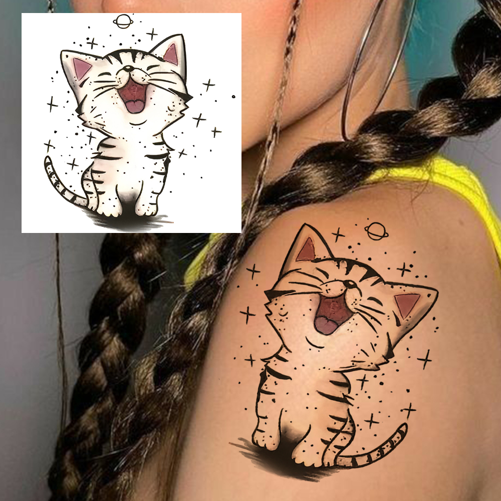 1 Sheet Cat Temporary Tattoos For Women Men Adults Hands Finger Foot Neck Clavicle Legs Forearm Shank Arm Body Art Makeup, Semi Permanent Temp Fake Tattoo Stickers Waterproof Long Lasting Realistic Tatoos For Festival Party Accessory