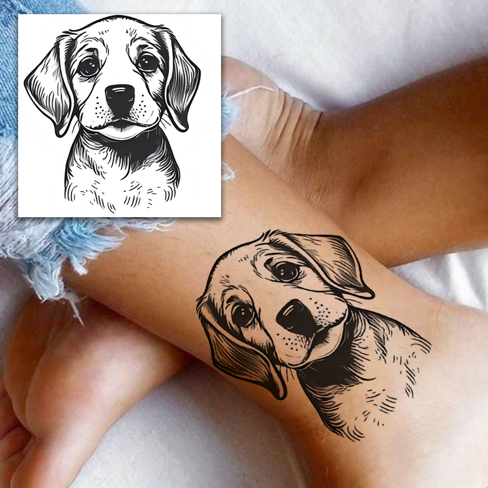 1 Sheet Dog Temporary Tattoos For Women Men Adults Hands Finger Foot Neck Clavicle Legs Forearm Shank Arm Body Art Makeup, Semi Permanent Temp Fake Tattoo Stickers Waterproof Long Lasting Realistic Tatoos For Festival Party Accessory