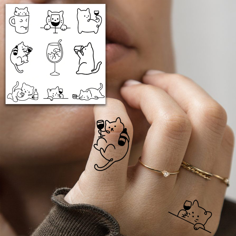 1 Sheet Y2K Cat Temporary Tattoos For Women Men Adults Hands Finger Foot Neck Clavicle Legs Forearm Shank Arm Body Art Makeup, Semi Permanent Temp Fake Tattoo Stickers Waterproof Long Lasting Realistic Tatoos For Festival Party Accessory
