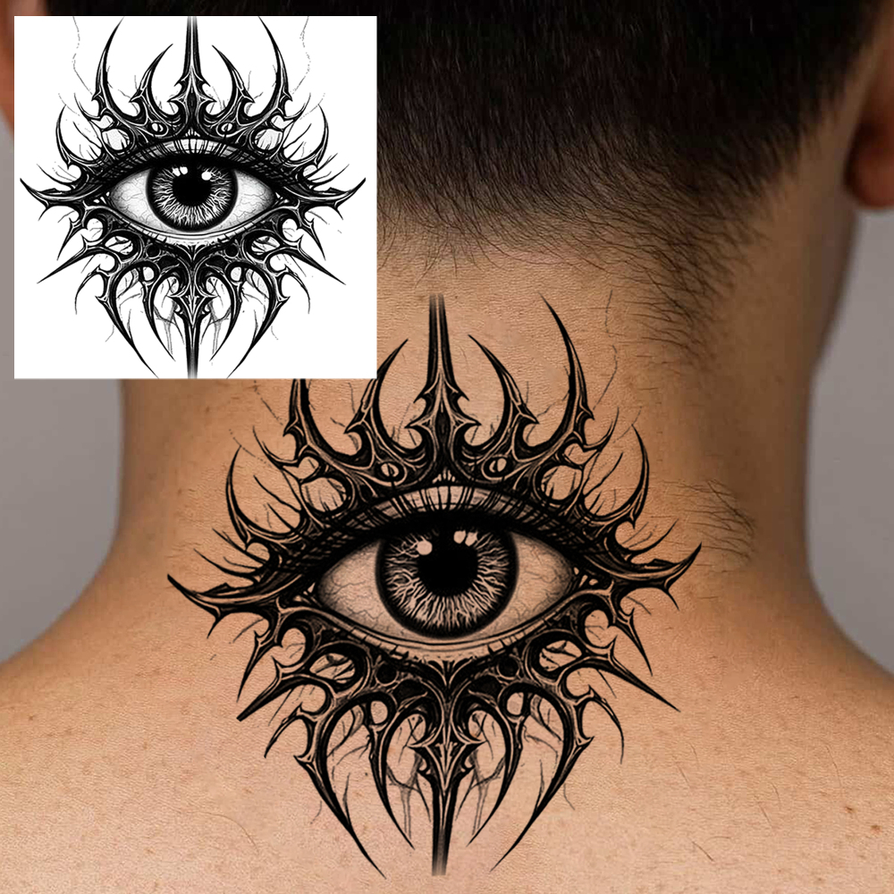 1 Sheet Tribal Eye Temporary Tattoos For Women Men Adults Hands Finger Foot Neck Clavicle Legs Forearm Shank Arm Body Art Makeup, Semi Permanent Temp Fake Tattoo Stickers Waterproof Long Lasting Realistic Tatoos For Festival Party Accessory