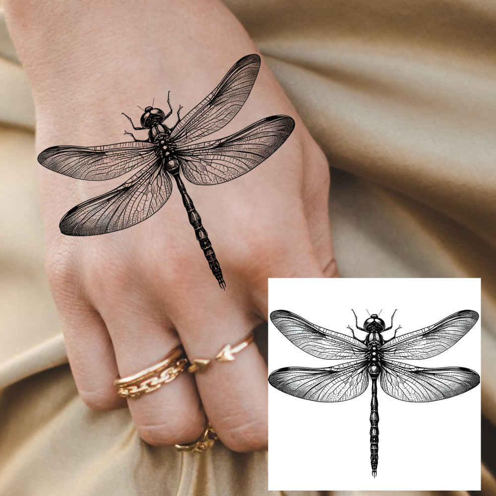 1 Sheet Dragonfly Temporary Tattoos For Women Men Adults Hands Finger Foot Neck Clavicle Legs Forearm Shank Arm Body Art Makeup, Semi Permanent Temp Fake Tattoo Stickers Waterproof Long Lasting Realistic Tatoos For Festival Party Accessory