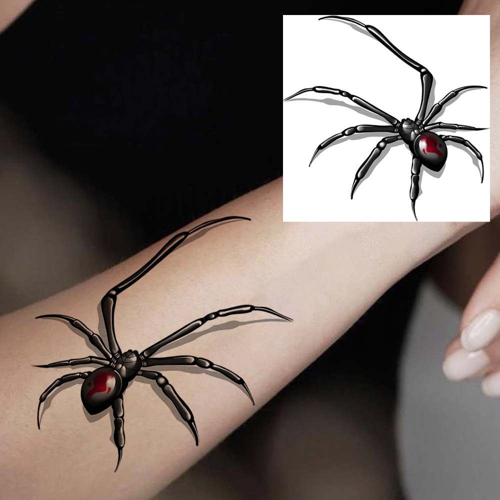 1 Sheet Spider Temporary Tattoos For Women Men Adults Hands Finger Foot Neck Clavicle Legs Forearm Shank Arm Body Art Makeup, Semi Permanent Temp Fake Tattoo Stickers Waterproof Long Lasting Realistic Tatoos For Festival Party Accessory