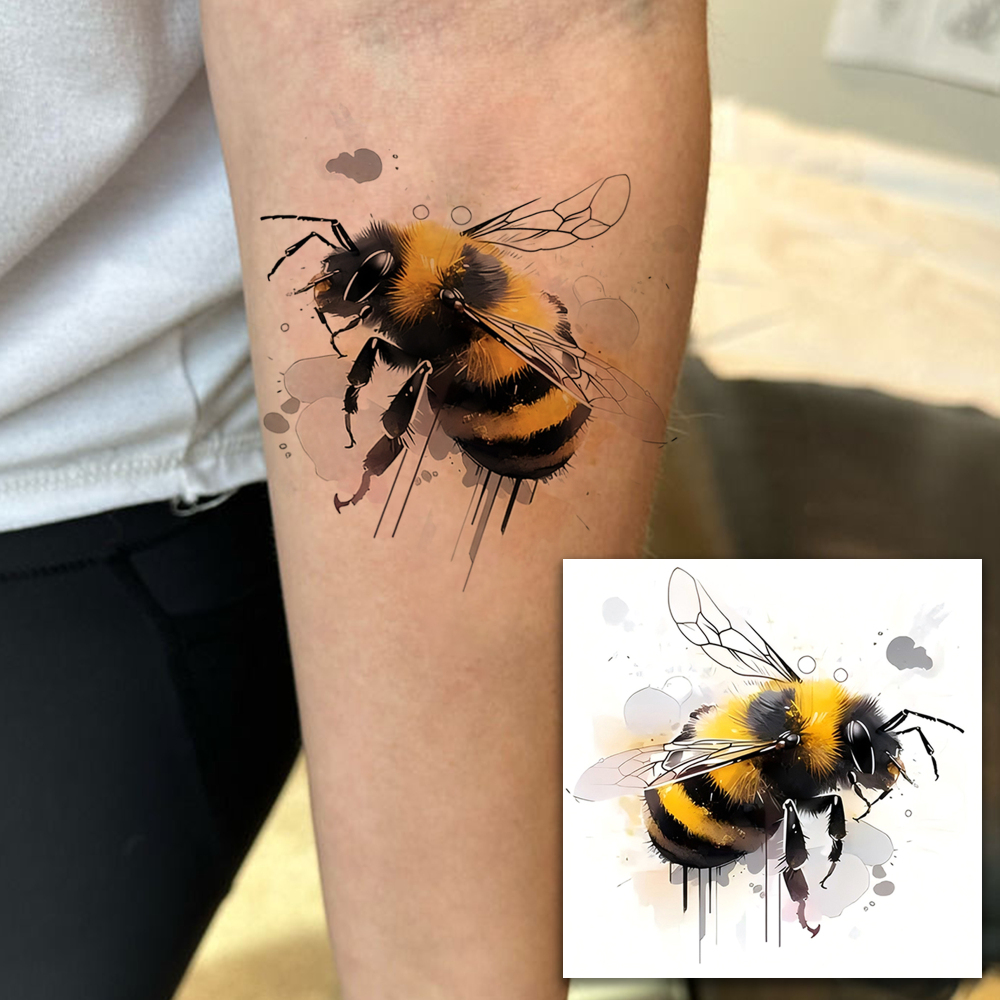 1 Sheet Bee Temporary Tattoos For Women Men Adults Hands Finger Foot Neck Clavicle Legs Forearm Shank Arm Body Art Makeup, Semi Permanent Temp Fake Tattoo Stickers Waterproof Long Lasting Realistic Tatoos For Festival Party Accessory