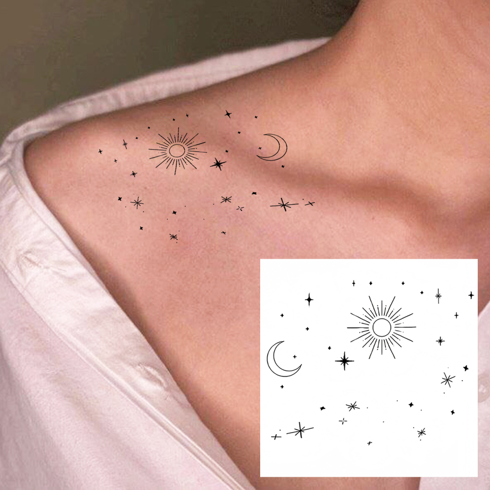 1 Sheet Space Universe Temporary Tattoos For Women Men Adults Hands Finger Foot Neck Clavicle Legs Forearm Shank Arm Body Art Makeup, Semi Permanent Temp Fake Tattoo Stickers Waterproof Long Lasting Realistic Tatoos For Festival Party Accessory
