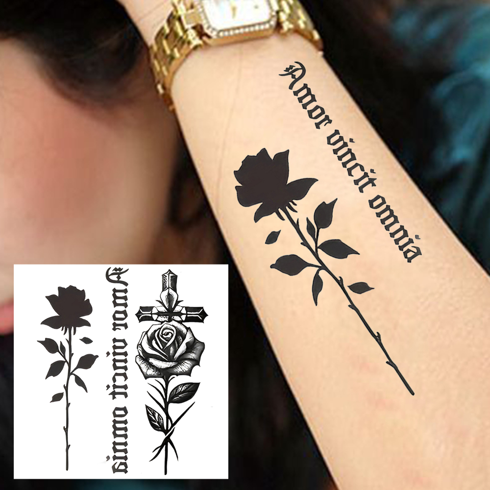 1 Sheet Rose Temporary Tattoos For Women Men Adults Hands Finger Foot Neck Clavicle Legs Forearm Shank Arm Body Art Makeup, Semi Permanent Temp Fake Tattoo Stickers Waterproof Long Lasting Realistic Tatoos For Festival Party Accessory