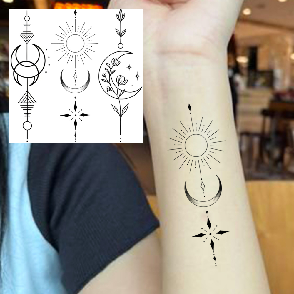 1 Sheet Moon Temporary Tattoos For Women Men Adults Hands Finger Foot Neck Clavicle Legs Forearm Shank Arm Body Art Makeup, Semi Permanent Temp Fake Tattoo Stickers Waterproof Long Lasting Realistic Tatoos For Festival Party Accessory