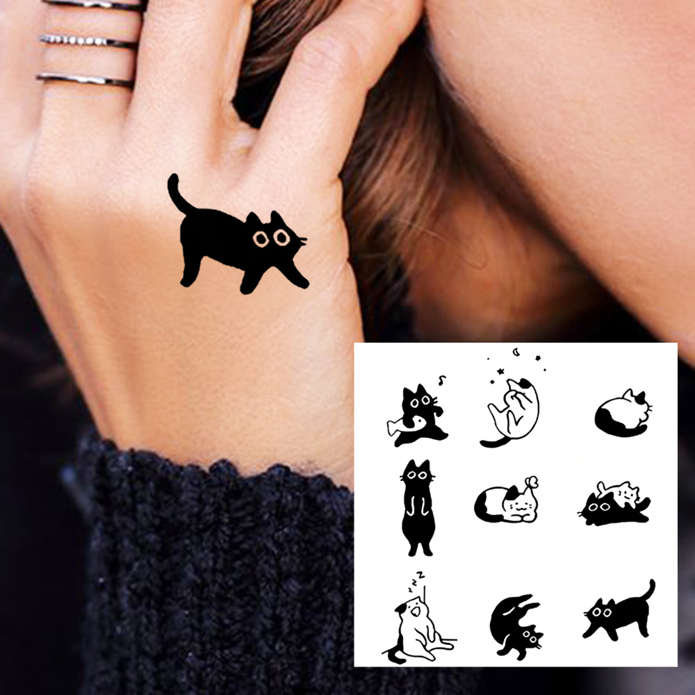 1 Sheet Cat Temporary Tattoos For Women Men Adults Hands Finger Foot Neck Clavicle Legs Forearm Shank Arm Body Art Makeup, Semi Permanent Temp Fake Tattoo Stickers Waterproof Long Lasting Realistic Tatoos For Festival Party Accessory