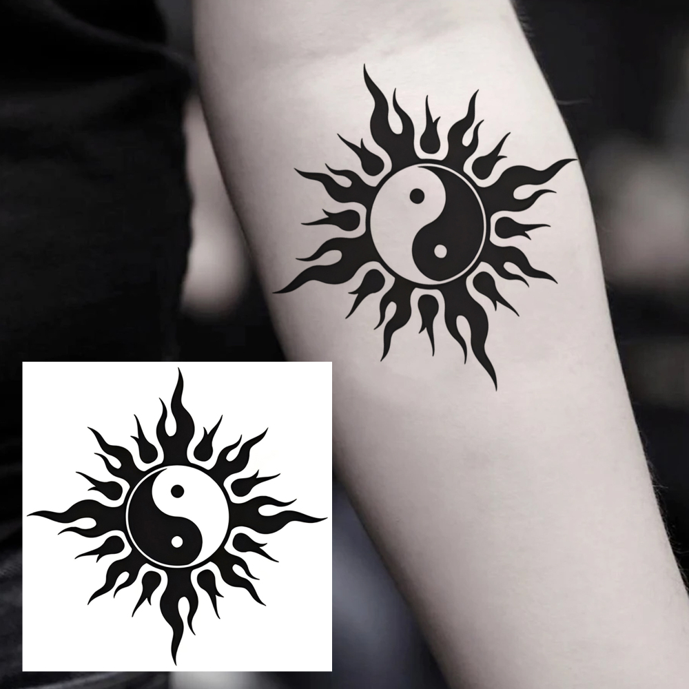 1 Sheet Tai Chi Temporary Tattoos For Women Men Adults Hands Finger Foot Neck Clavicle Legs Forearm Shank Arm Body Art Makeup, Semi Permanent Temp Fake Tattoo Stickers Waterproof Long Lasting Realistic Tatoos For Festival Party Accessory