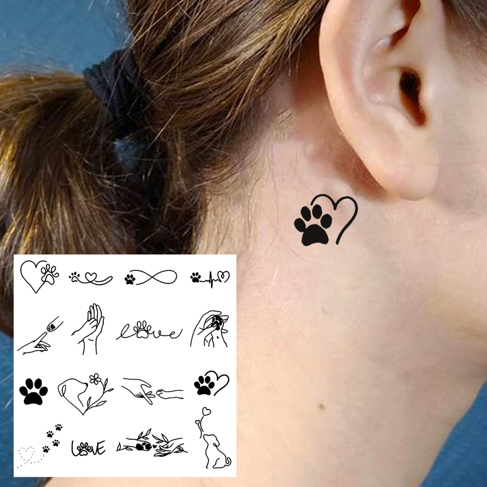 1 Sheet Paw Family Temporary Tattoos For Women Men Adults Hands Finger Foot Neck Clavicle Legs Forearm Shank Arm Body Art Makeup, Semi Permanent Temp Fake Tattoo Stickers Waterproof Long Lasting Realistic Tatoos For Festival Party Accessory