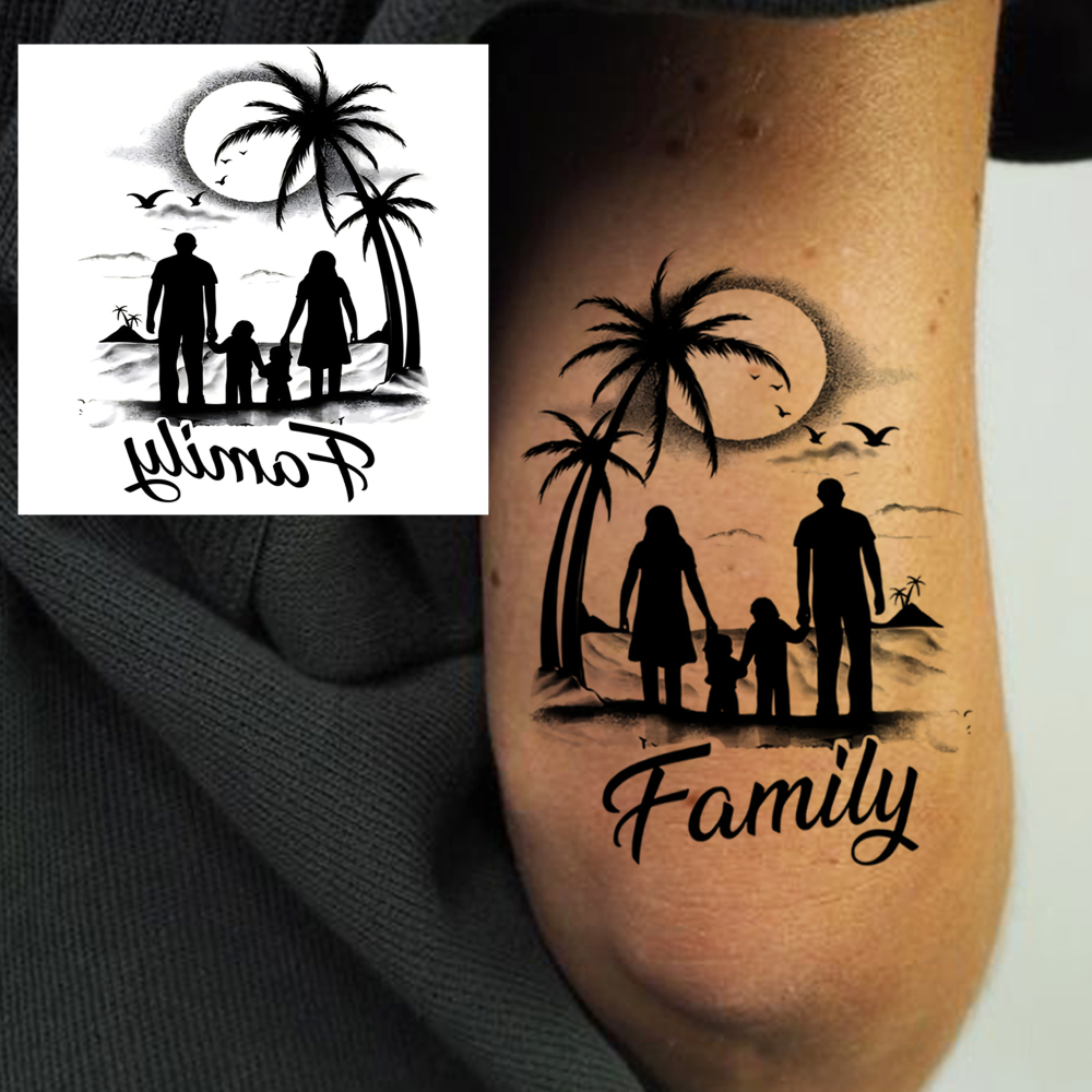 1 Sheet Family Temporary Tattoos For Women Men Adults Hands Finger Foot Neck Clavicle Legs Forearm Shank Arm Body Art Makeup, Semi Permanent Temp Fake Tattoo Stickers Waterproof Long Lasting Realistic Tatoos For Festival Party Accessory