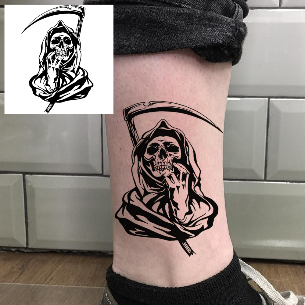 1 Sheet Skull Halloween Temporary Tattoos For Women Men Adults Hands Finger Foot Neck Clavicle Legs Forearm Shank Arm Body Art Makeup, Semi Permanent Temp Fake Tattoo Stickers Waterproof Long Lasting Realistic Tatoos For Festival Party Accessory