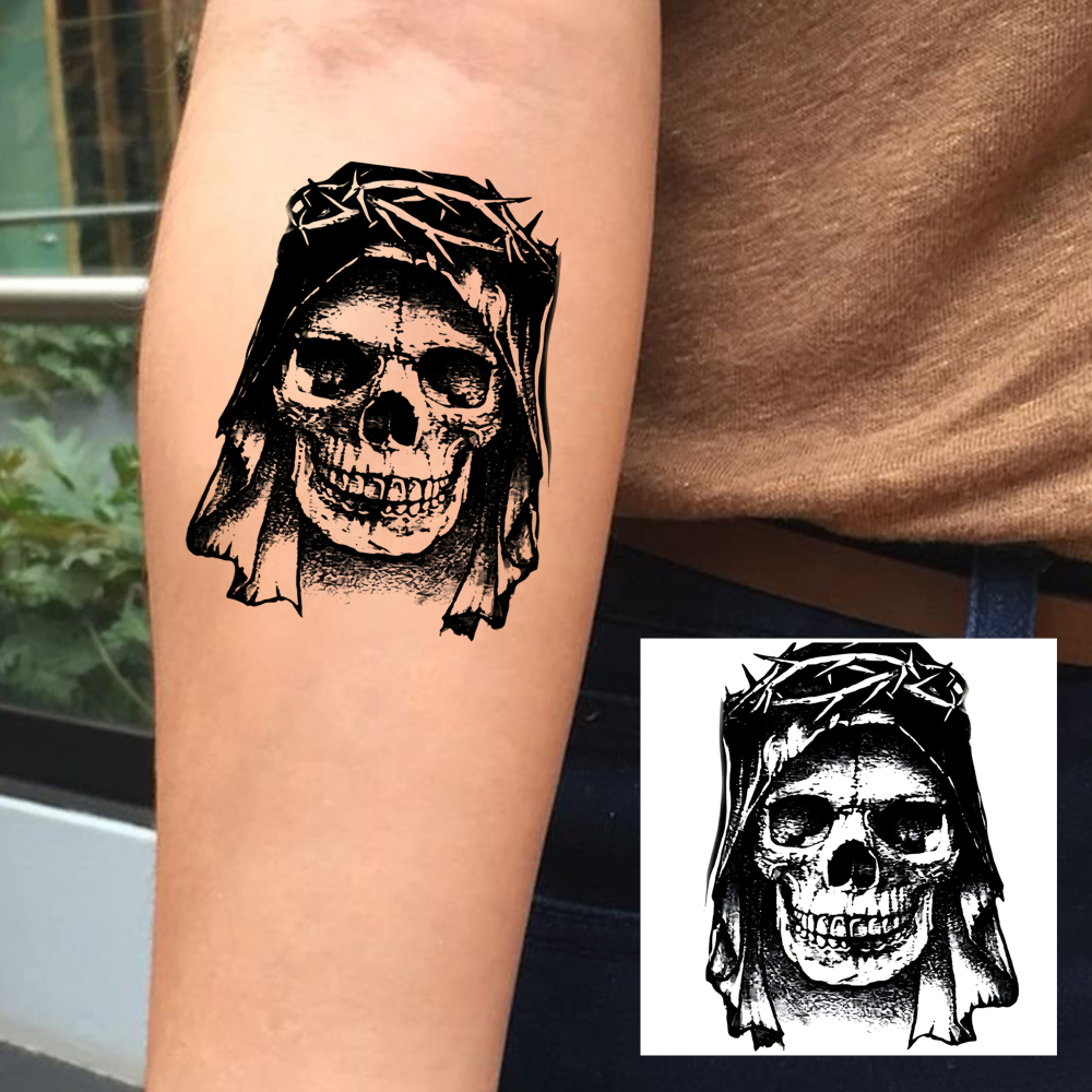 1 Sheet Skeleton Skull Temporary Tattoos For Women Men Adults Hands Finger Foot Neck Clavicle Legs Forearm Shank Arm Body Art Makeup, Semi Permanent Temp Fake Tattoo Stickers Waterproof Long Lasting Realistic Tatoos For Festival Party Accessory