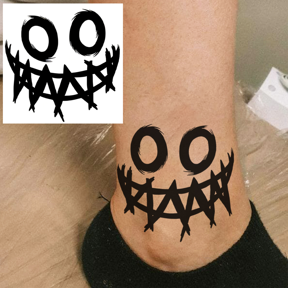 1 Sheet Smile Face Temporary Tattoos For Women Men Adults Hands Finger Foot Neck Clavicle Legs Forearm Shank Arm Body Art Makeup, Semi Permanent Temp Fake Tattoo Stickers Waterproof Long Lasting Realistic Tatoos For Festival Party Accessory