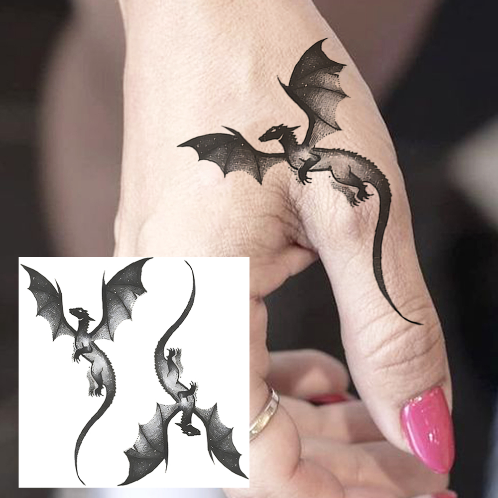 1 Sheet Dragon Temporary Tattoos For Women Men Adults Hands Finger Foot Neck Clavicle Legs Forearm Shank Arm Body Art Makeup, Semi Permanent Temp Fake Tattoo Stickers Waterproof Long Lasting Realistic Tatoos For Festival Party Accessory