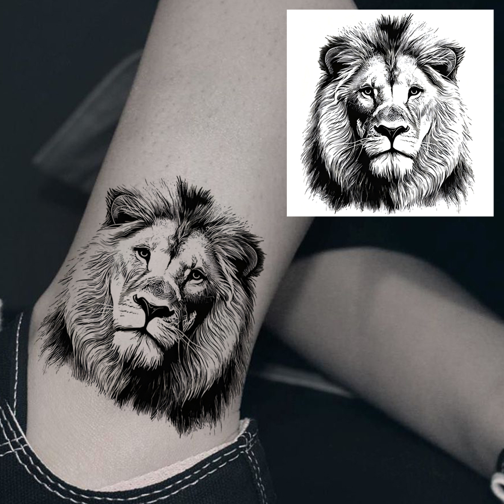 1 Sheet Lion Temporary Tattoos For Women Men Adults Hands Finger Foot Neck Clavicle Legs Forearm Shank Arm Body Art Makeup, Semi Permanent Temp Fake Tattoo Stickers Waterproof Long Lasting Realistic Tatoos For Festival Party Accessory