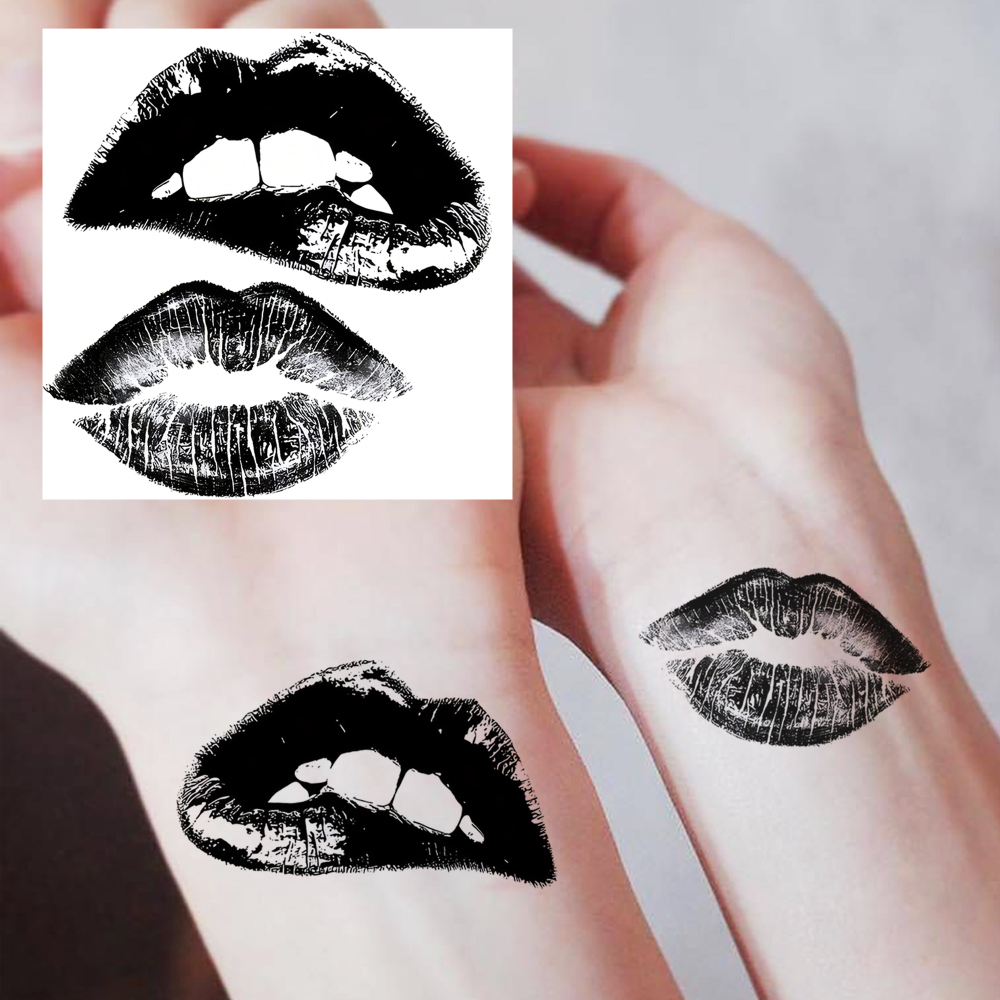 1 Sheet Lips Temporary Tattoos For Women Men Adults Hands Finger Foot Neck Clavicle Legs Forearm Shank Arm Body Art Makeup, Semi Permanent Temp Fake Tattoo Stickers Waterproof Long Lasting Realistic Tatoos For Festival Party Accessory