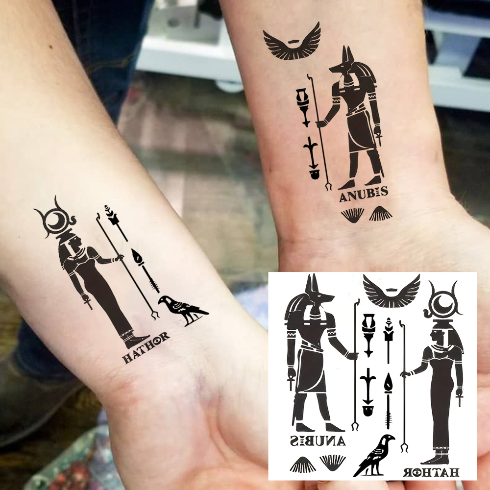 1 Sheet Egyptian Pharaoh Temporary Tattoos For Women Men Adults Hands Finger Foot Neck Clavicle Legs Forearm Shank Arm Body Art Makeup, Semi Permanent Temp Fake Tattoo Stickers Waterproof Long Lasting Realistic Tatoos For Festival Party Accessory