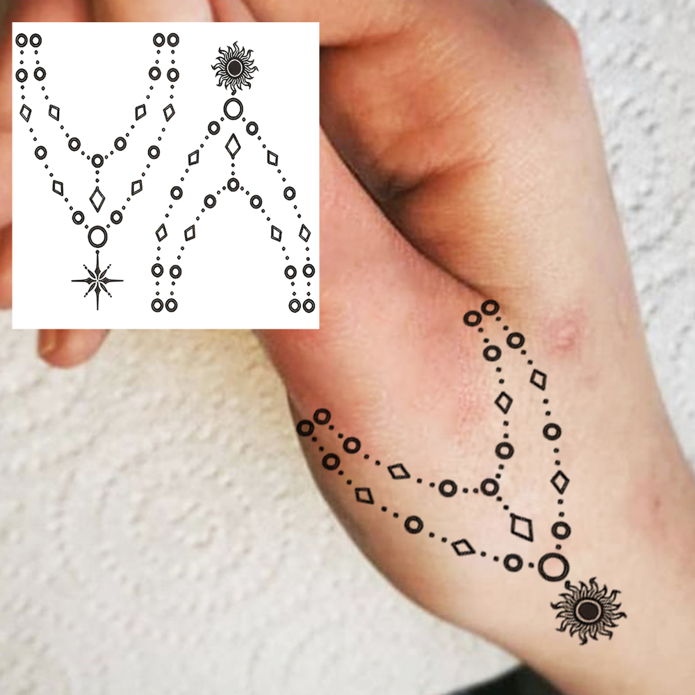 1 Sheet Pendant Jewelry Temporary Tattoos For Women Men Adults Hands Finger Foot Neck Clavicle Legs Forearm Shank Arm Body Art Makeup, Semi Permanent Temp Fake Tattoo Stickers Waterproof Long Lasting Realistic Tatoos For Festival Party Accessory