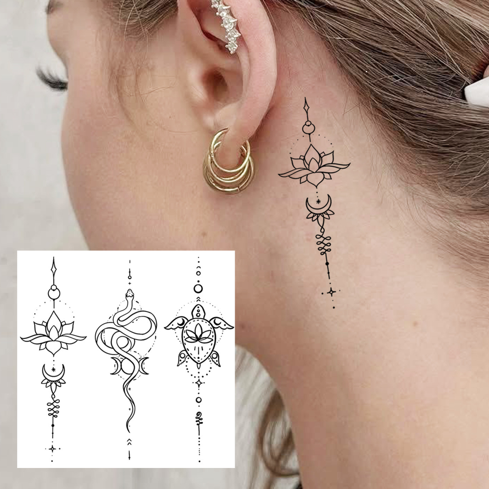1 Sheet Lotus Temporary Tattoos For Women Men Adults Hands Finger Foot Neck Clavicle Legs Forearm Shank Arm Body Art Makeup, Semi Permanent Temp Fake Tattoo Stickers Waterproof Long Lasting Realistic Tatoos For Festival Party Accessory