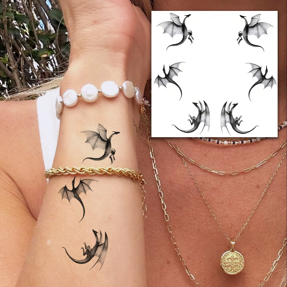 1 Sheet Dragon Temporary Tattoos For Women Men Adults Hands Finger Foot Neck Clavicle Legs Forearm Shank Arm Body Art Makeup, Semi Permanent Temp Fake Tattoo Stickers Waterproof Long Lasting Realistic Tatoos For Festival Party Accessory