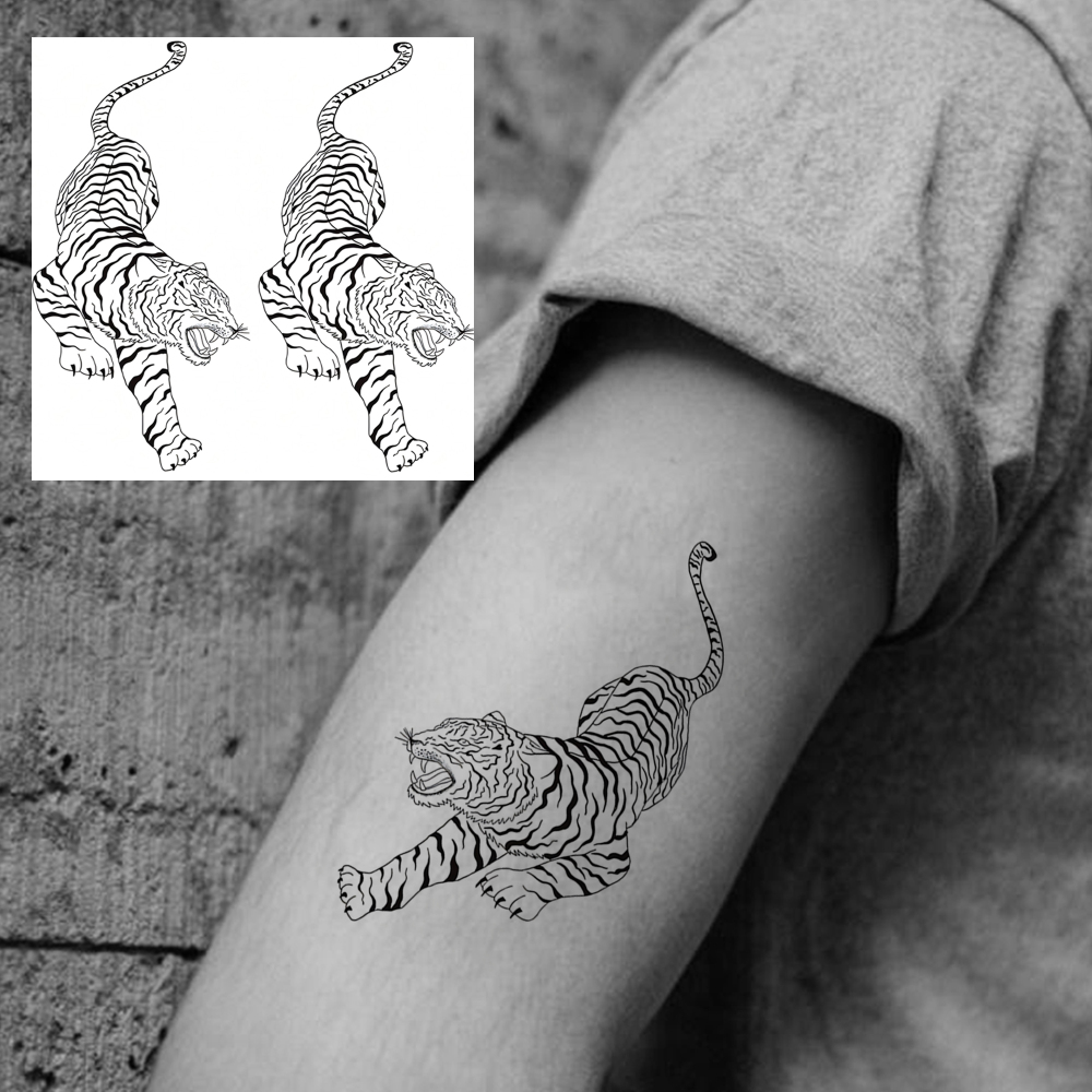 1 Sheet Tiger Temporary Tattoos For Women Men Adults Hands Finger Foot Neck Clavicle Legs Forearm Shank Arm Body Art Makeup, Semi Permanent Temp Fake Tattoo Stickers Waterproof Long Lasting Realistic Tatoos For Festival Party Accessory