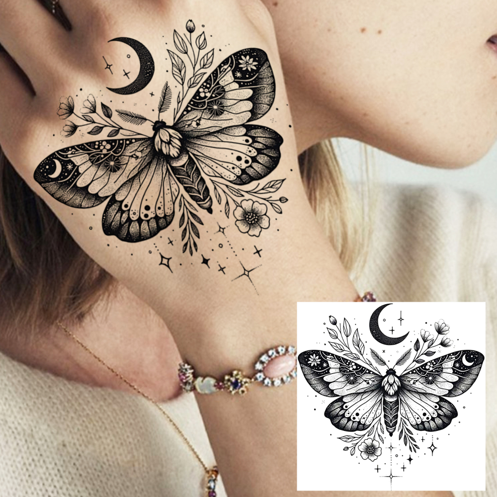 1 Sheet Butterfly Temporary Tattoos For Women Men Adults Hands Finger Foot Neck Clavicle Legs Forearm Shank Arm Body Art Makeup, Semi Permanent Temp Fake Tattoo Stickers Waterproof Long Lasting Realistic Tatoos For Festival Party Accessory