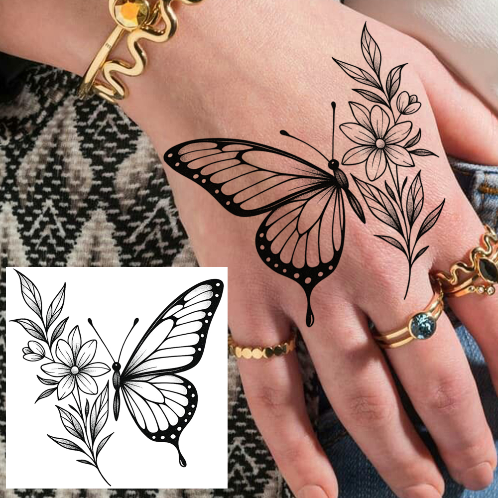 1 Sheet Butterfly Temporary Tattoos For Women Men Adults Hands Finger Foot Neck Clavicle Legs Forearm Shank Arm Body Art Makeup, Semi Permanent Temp Fake Tattoo Stickers Waterproof Long Lasting Realistic Tatoos For Festival Party Accessory