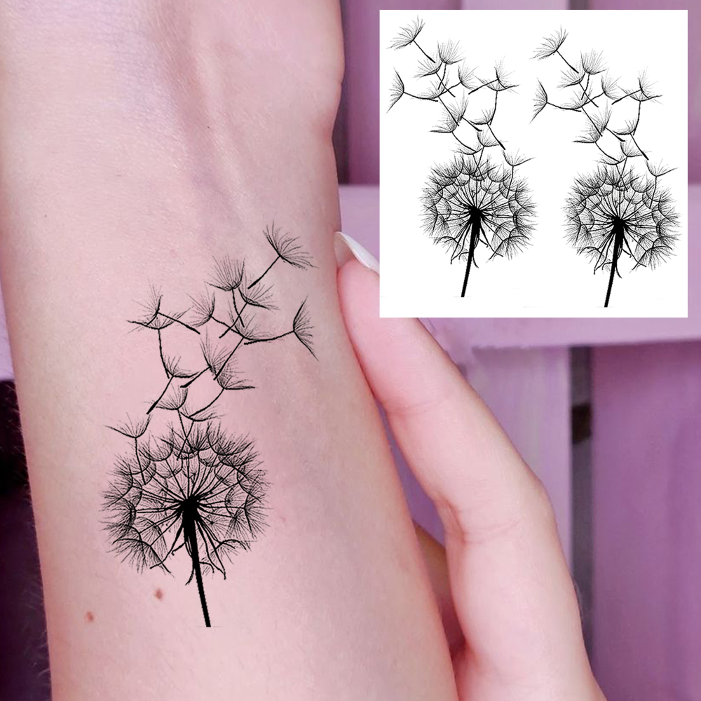 1 Sheet Dandelion Temporary Tattoos For Women Men Adults Hands Finger Foot Neck Clavicle Legs Forearm Shank Arm Body Art Makeup, Semi Permanent Temp Fake Tattoo Stickers Waterproof Long Lasting Realistic Tatoos For Festival Party Accessory