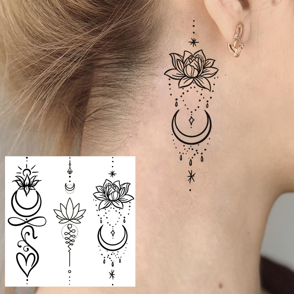 1 Sheet Lotus Temporary Tattoos For Women Men Adults Hands Finger Foot Neck Clavicle Legs Forearm Shank Arm Body Art Makeup, Semi Permanent Temp Fake Tattoo Stickers Waterproof Long Lasting Realistic Tatoos For Festival Party Accessory