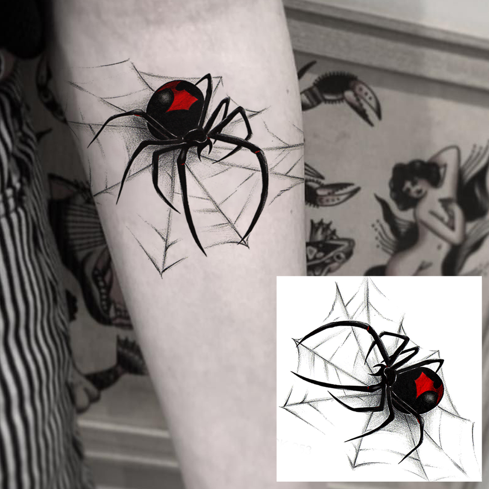 1 Sheet Spider Temporary Tattoos For Women Men Adults Hands Finger Foot Neck Clavicle Legs Forearm Shank Arm Body Art Makeup, Semi Permanent Temp Fake Tattoo Stickers Waterproof Long Lasting Realistic Tatoos For Festival Party Accessory