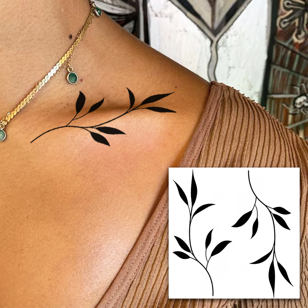 1 Sheet Plant Leaf Temporary Tattoos For Women Men Adults Hands Finger Foot Neck Clavicle Legs Forearm Shank Arm Body Art Makeup, Semi Permanent Temp Fake Tattoo Stickers Waterproof Long Lasting Realistic Tatoos For Festival Party Accessory
