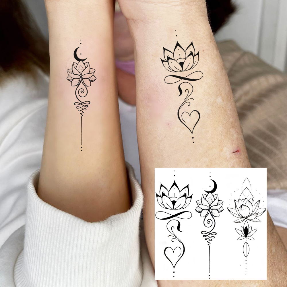 1 Sheet Lotus moon Temporary Tattoos For Women Men Adults Hands Finger Foot Neck Clavicle Legs Forearm Shank Arm Body Art Makeup, Semi Permanent Temp Fake Tattoo Stickers Waterproof Long Lasting Realistic Tatoos For Festival Party Accessory