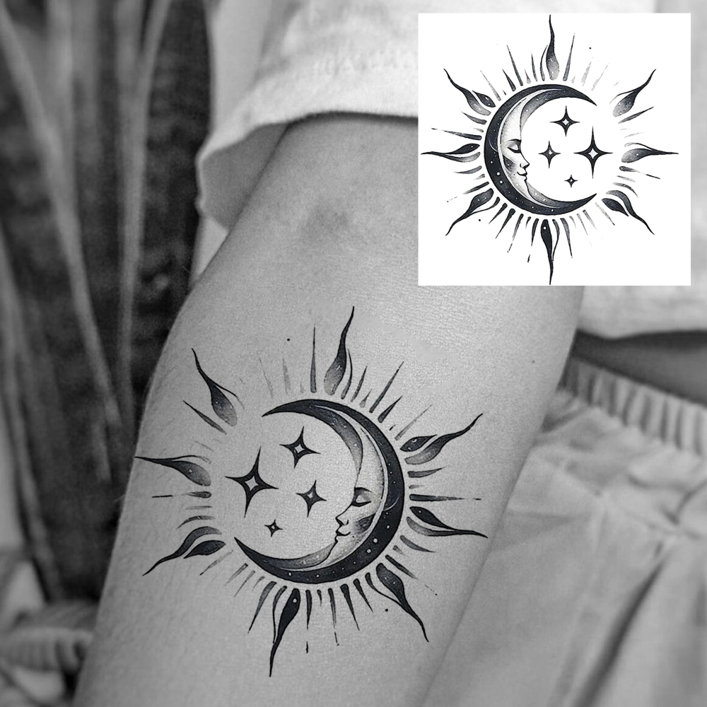 1 Sheet Moon Temporary Tattoos For Women Men Adults Hands Finger Foot Neck Clavicle Legs Forearm Shank Arm Body Art Makeup, Semi Permanent Temp Fake Tattoo Stickers Waterproof Long Lasting Realistic Tatoos For Festival Party Accessory