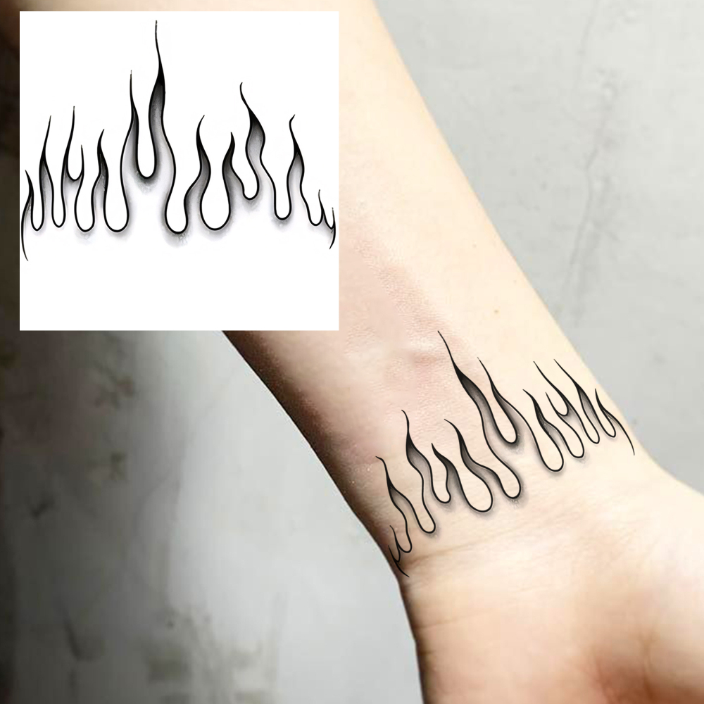 1 Sheet Fire Temporary Tattoos For Women Men Adults Hands Finger Foot Neck Clavicle Legs Forearm Shank Arm Body Art Makeup, Semi Permanent Temp Fake Tattoo Stickers Waterproof Long Lasting Realistic Tatoos For Festival Party Accessory