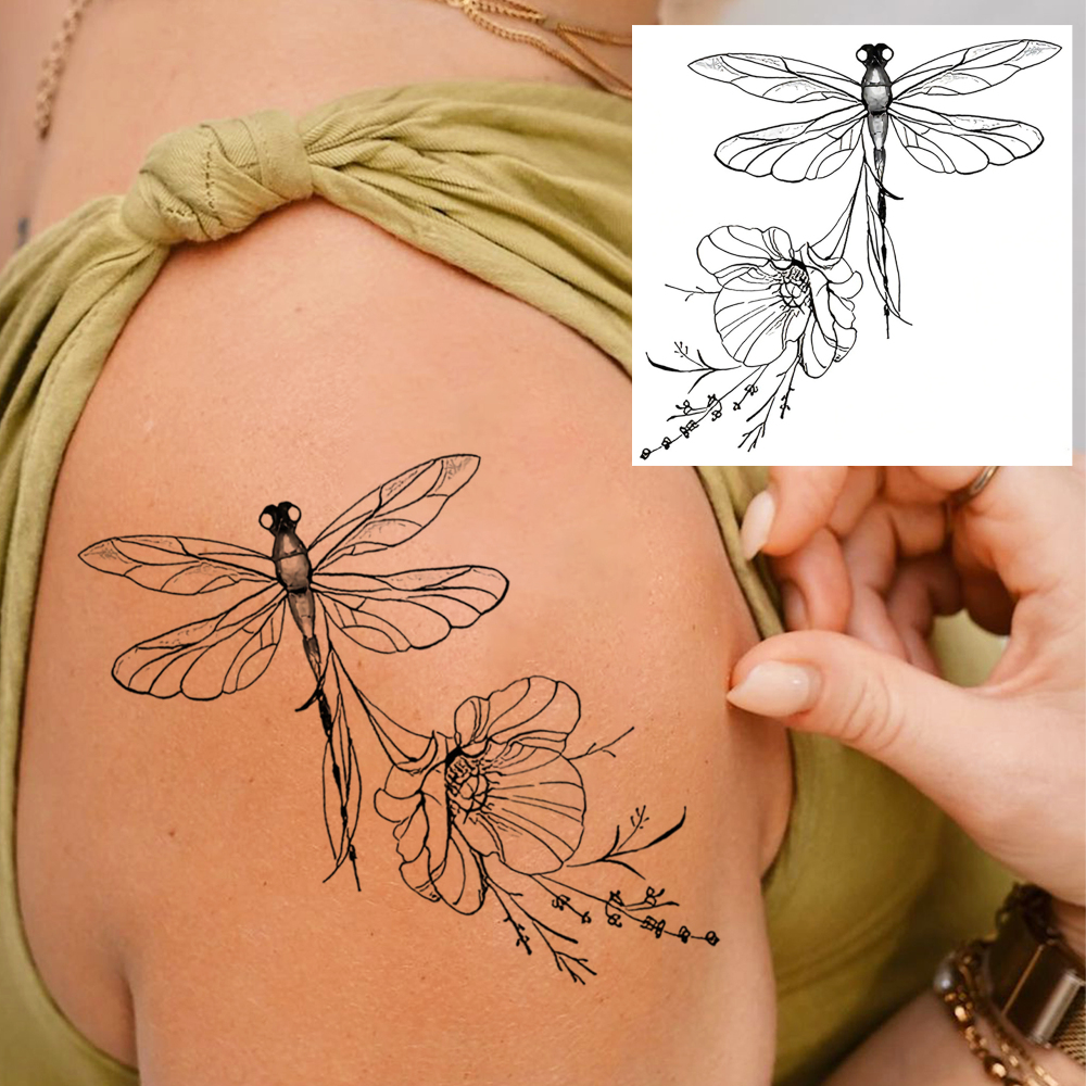 1 Sheet Dragonfly Temporary Tattoos For Women Men Adults Hands Finger Foot Neck Clavicle Legs Forearm Shank Arm Body Art Makeup, Semi Permanent Temp Fake Tattoo Stickers Waterproof Long Lasting Realistic Tatoos For Festival Party Accessory